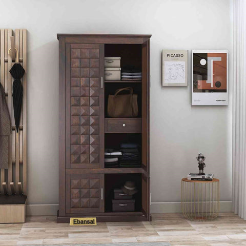Sofia Solid Sheesham Wood Double Door Wardrobe (Walnut Finish)