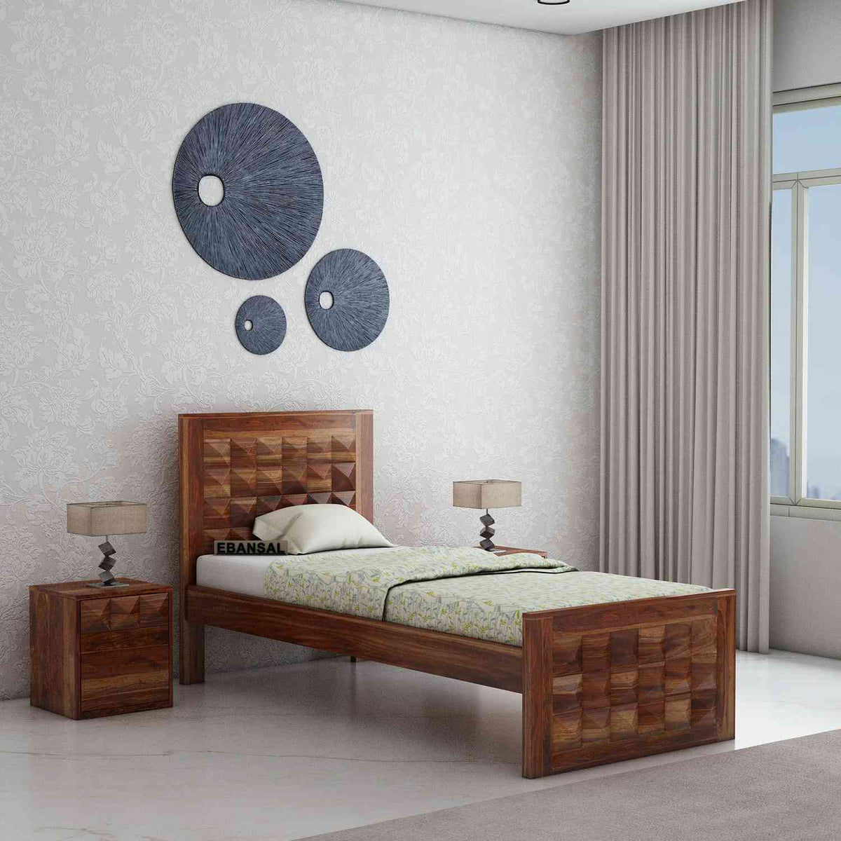 Sofia Solid Sheesham Wood Single Bed Without Storage (Natural Finish)