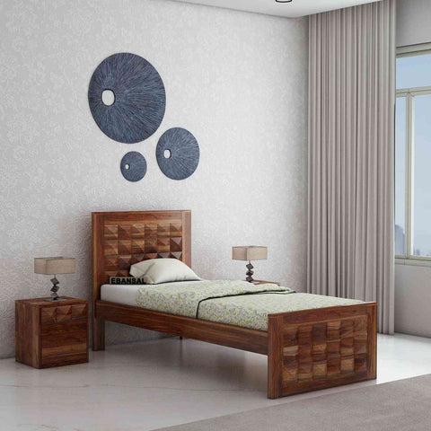 Sofia Solid Sheesham Wood Single Bed Without Storage (Natural Finish)