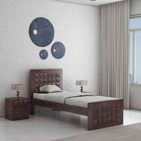 Sofia Solid Sheesham Wood Single Bed Without Storage (Walnut Finish)