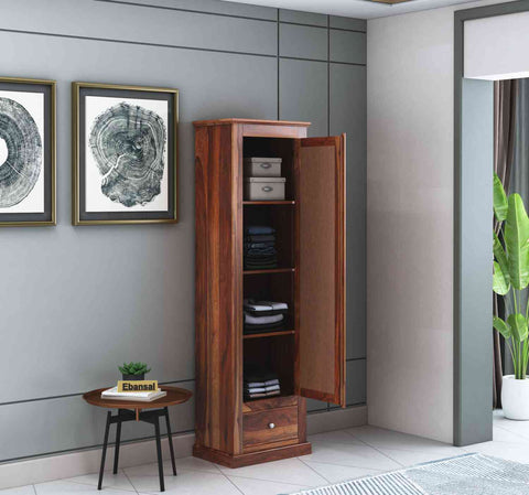Sofia Solid Sheesham Wood Single Door Wardrobe (Natural Finish)