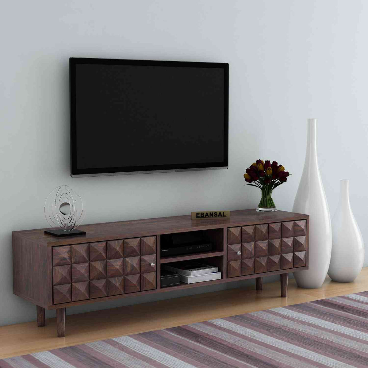 Sofia Solid Sheesham Wood TV Unit (Walnut Finish)