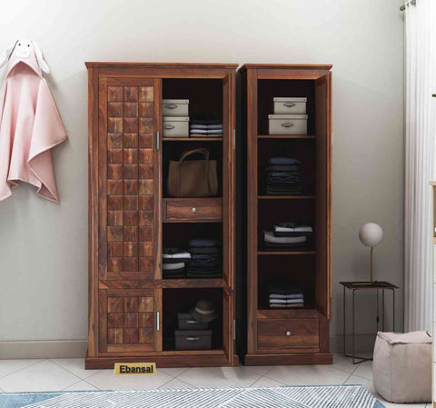 Sofia Solid Sheesham Wood Wardrobe Set (Natural Finish)