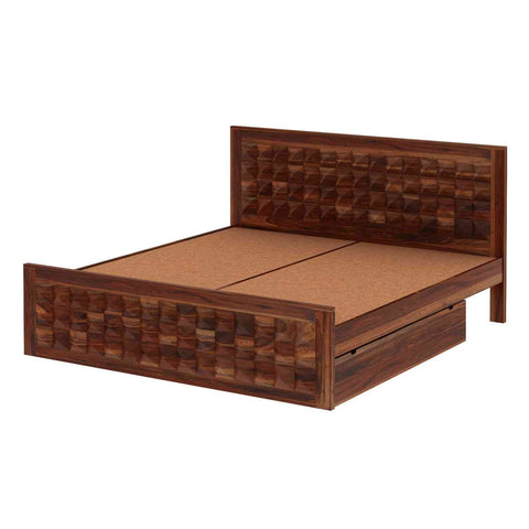 Sofia Solid Sheesham Wood Bed With Two Drawers (King Size, Natural Finish)