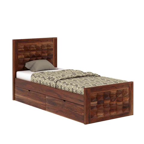 Sofia Solid Sheesham Wood Single Bed With Two Drawer (Natural Finish)