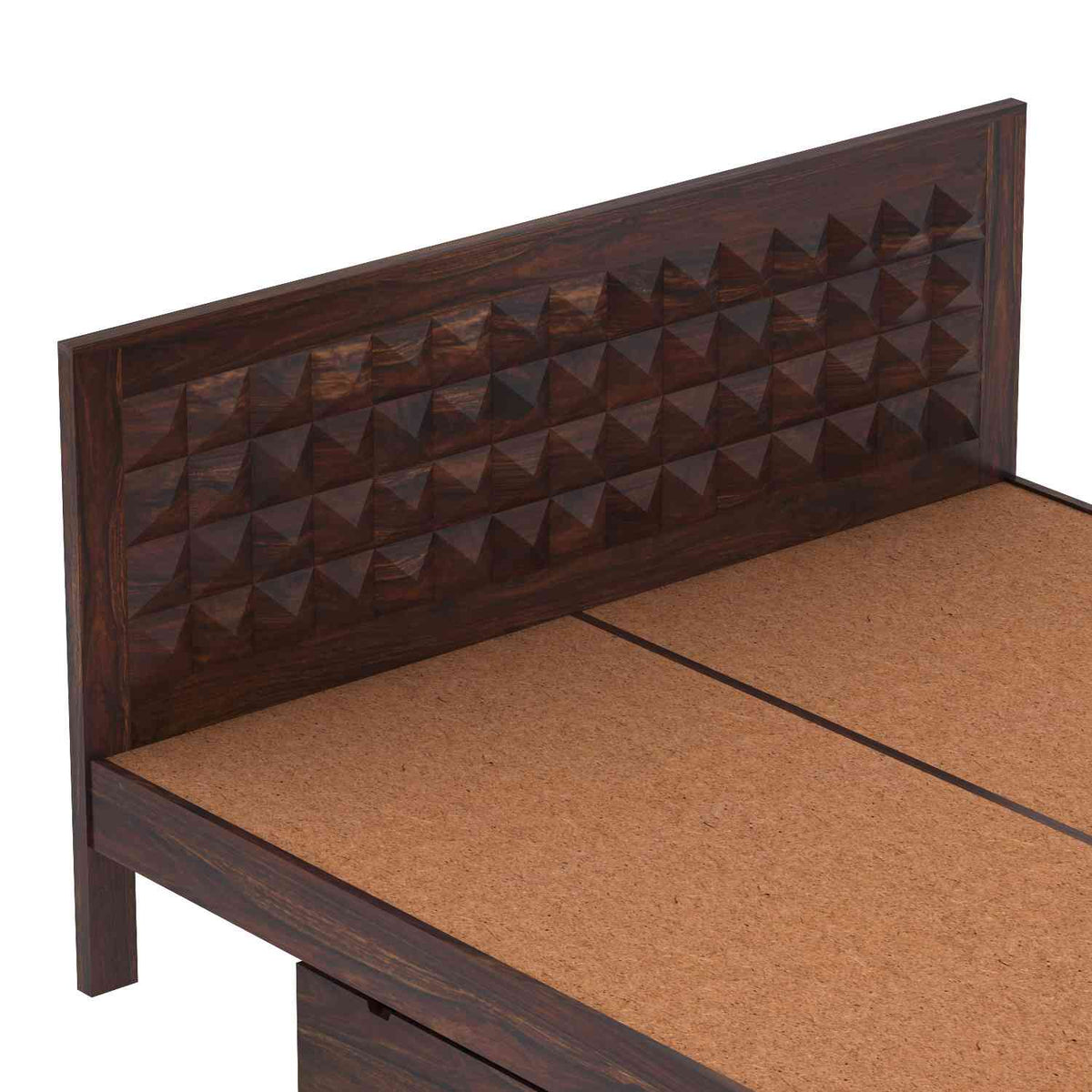 Sofia Solid Sheesham Wood Bed With Two Drawers (Queen Size, Walnut Finish)