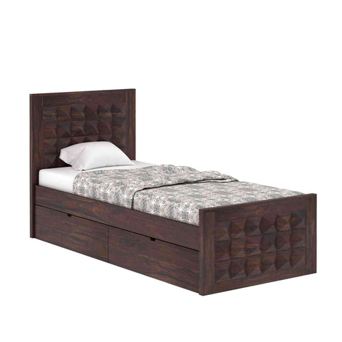 Sofia Solid Sheesham Wood Single Bed With Two Drawer (Walnut Finish)