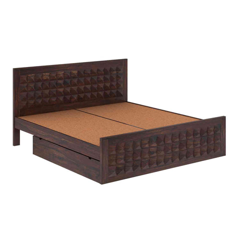 Sofia Solid Sheesham Wood Bed With Two Drawers (King Size, Walnut Finish)