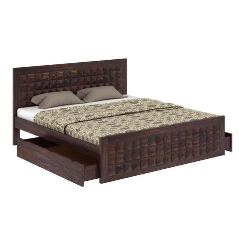 Sofia Solid Sheesham Wood Bed With Two Drawers (King Size, Walnut Finish)