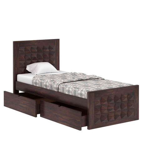 Sofia Solid Sheesham Wood Single Bed With Two Drawer (Walnut Finish)