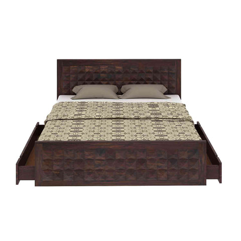 Sofia Solid Sheesham Wood Bed With Two Drawers (King Size, Walnut Finish)