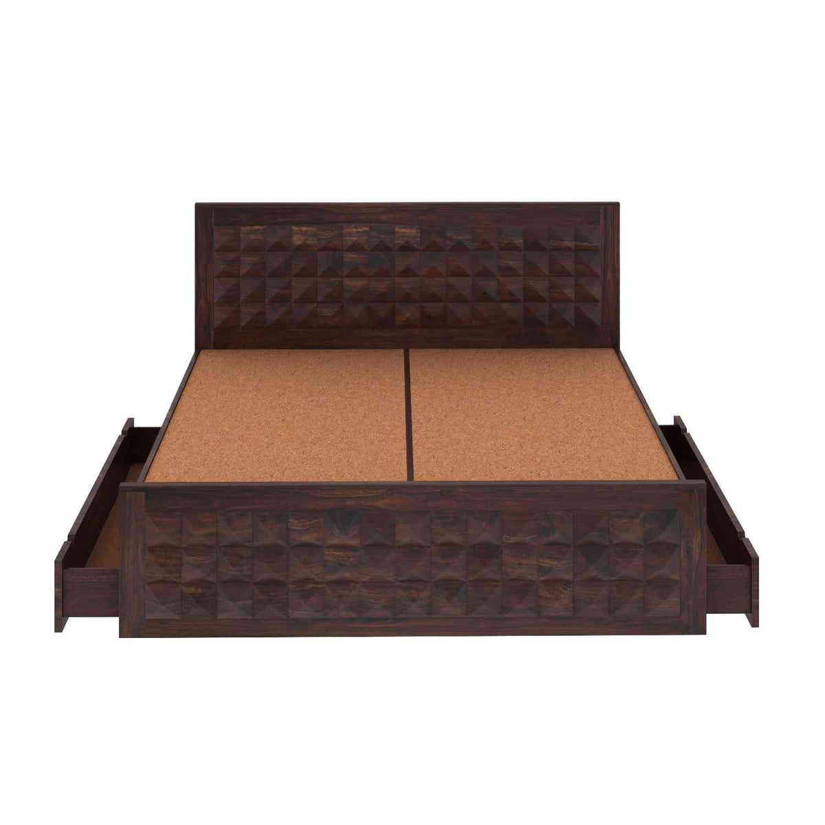 Sofia Solid Sheesham Wood Bed With Two Drawers (Queen Size, Walnut Finish)