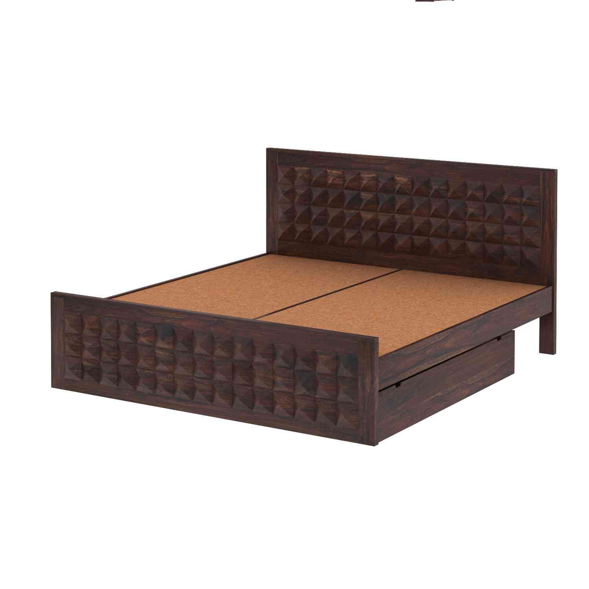 Sofia Solid Sheesham Wood Bed With Two Drawers (King Size, Walnut Finish)