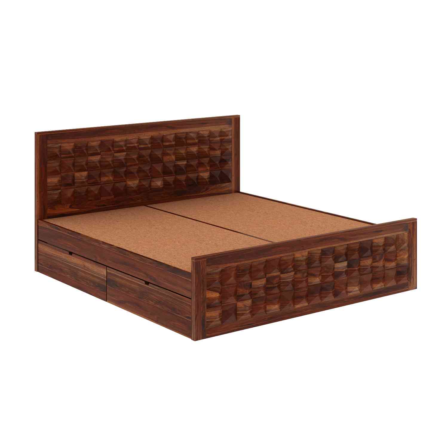Sofia Solid Sheesham Wood Bed With Four Drawers (Queen Size, Natural Finish)