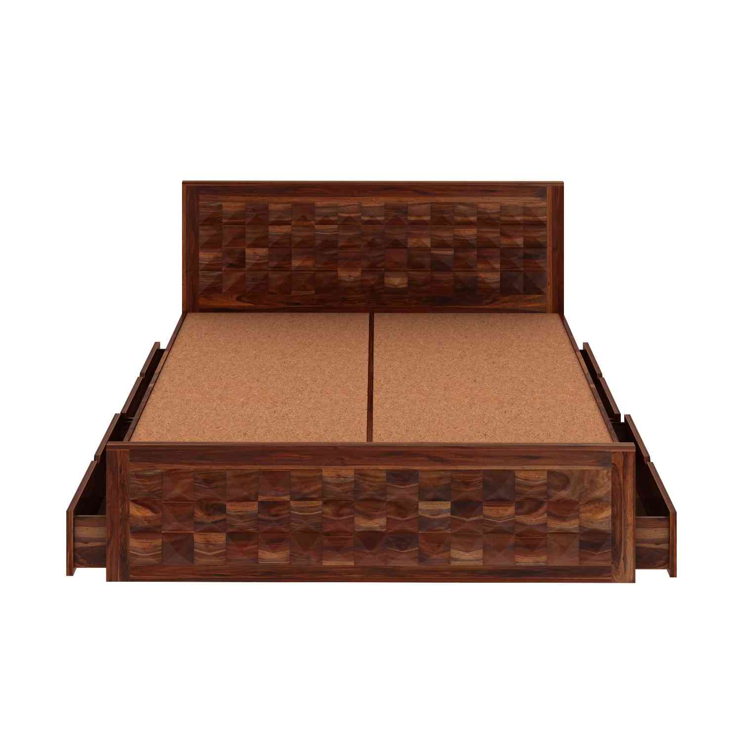 Sofia Solid Sheesham Wood Bed With Four Drawers (King Size, Natural Finish)