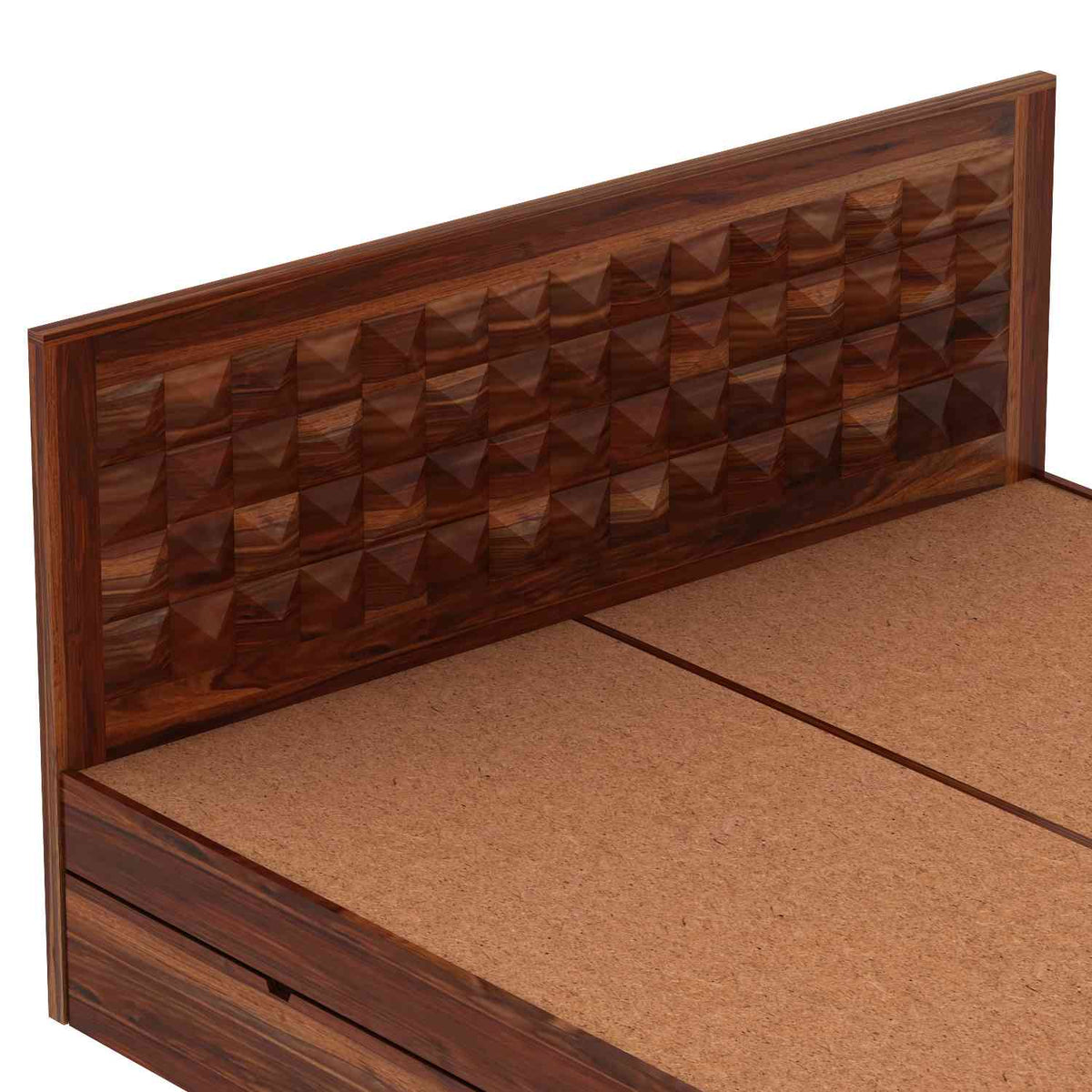 Sofia Solid Sheesham Wood Bed With Four Drawers (Queen Size, Natural Finish)