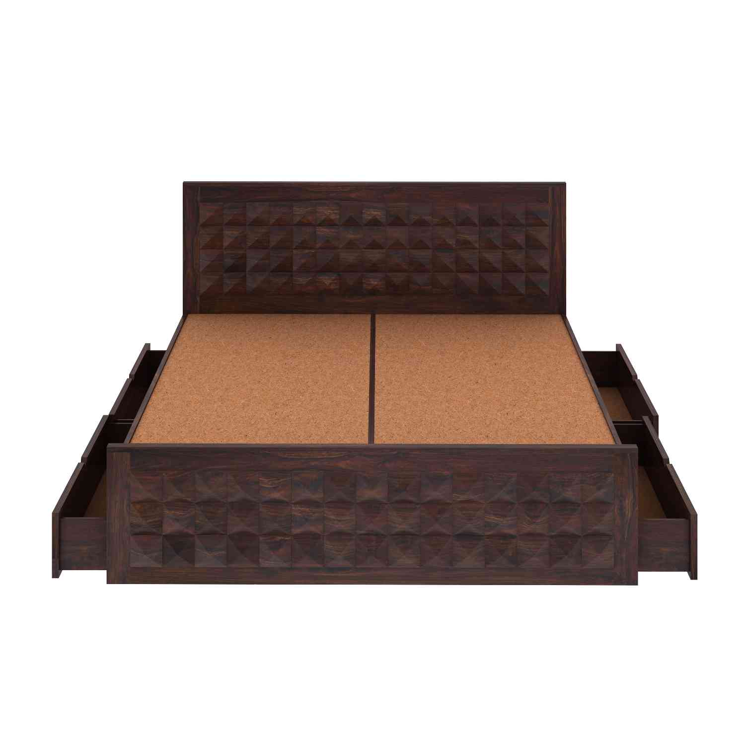 Sofia Solid Sheesham Wood Bed With Four Drawers (King Size, Walnut Finish)