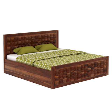 Sofia Solid Sheesham Wood Hydraulic Bed With Box Storage (King Size, Natural Finish)