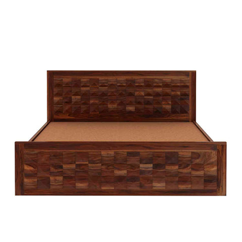 Sofia Solid Sheesham Wood Hydraulic Bed With Box Storage (King Size, Natural Finish)
