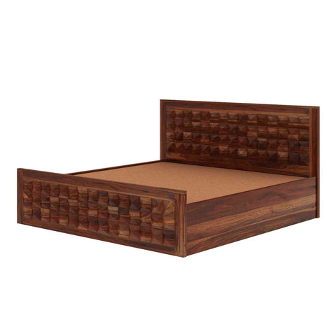 Sofia Solid Sheesham Wood Hydraulic Bed With Box Storage (King Size, Natural Finish)