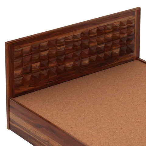 Sofia Solid Sheesham Wood Hydraulic Bed With Box Storage (King Size, Natural Finish)