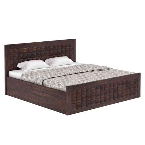 Sofia Solid Sheesham Wood Hydraulic Bed With Box Storage (King Size, Walnut Finish)