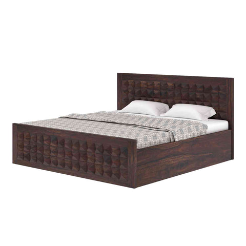 Sofia Solid Sheesham Wood Hydraulic Bed With Box Storage (King Size, Walnut Finish)