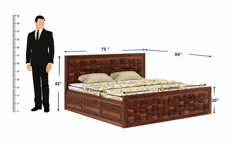 Sofia Solid Sheesham Wood Bed With Box Storage (King Size, Natural Finish)