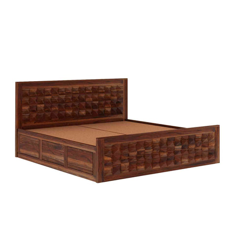 Sofia Solid Sheesham Wood Bed With Box Storage (King Size, Natural Finish)