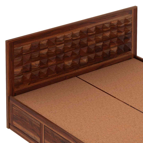 Sofia Solid Sheesham Wood Bed With Box Storage (King Size, Natural Finish)