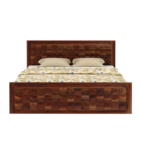 Sofia Solid Sheesham Wood Bed With Box Storage (King Size, Natural Finish)