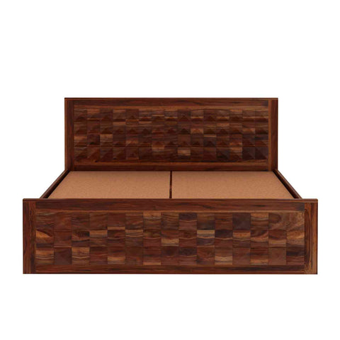 Sofia Solid Sheesham Wood Bed With Box Storage (King Size, Natural Finish)