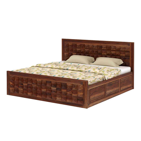 Sofia Solid Sheesham Wood Bed With Box Storage (King Size, Natural Finish)