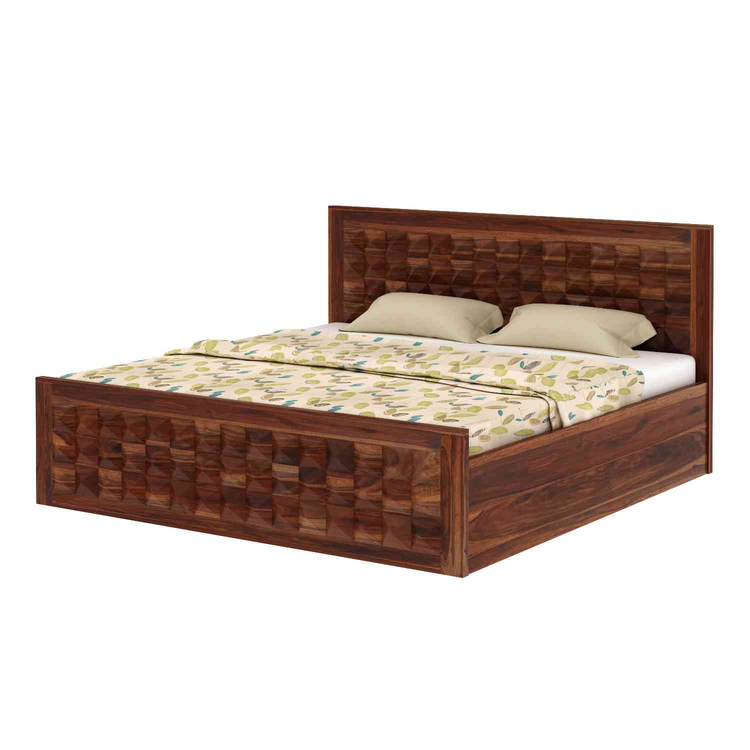 Sofia Solid Sheesham Wood Bed With Box Storage (Queen Size, Natural Finish)