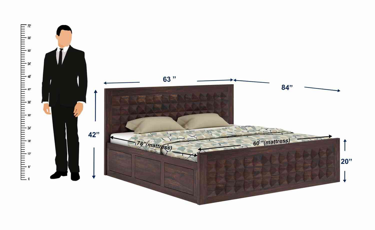 Sofia Solid Sheesham Wood Bed With Box Storage (Queen Size, Walnut Finish)