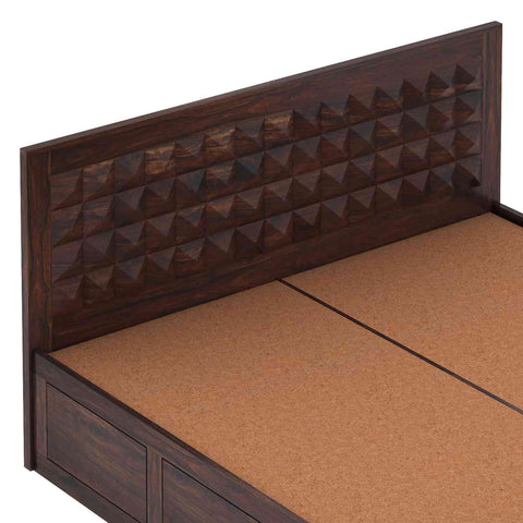 Sofia Solid Sheesham Wood Bed With Box Storage (King Size, Walnut Finish)