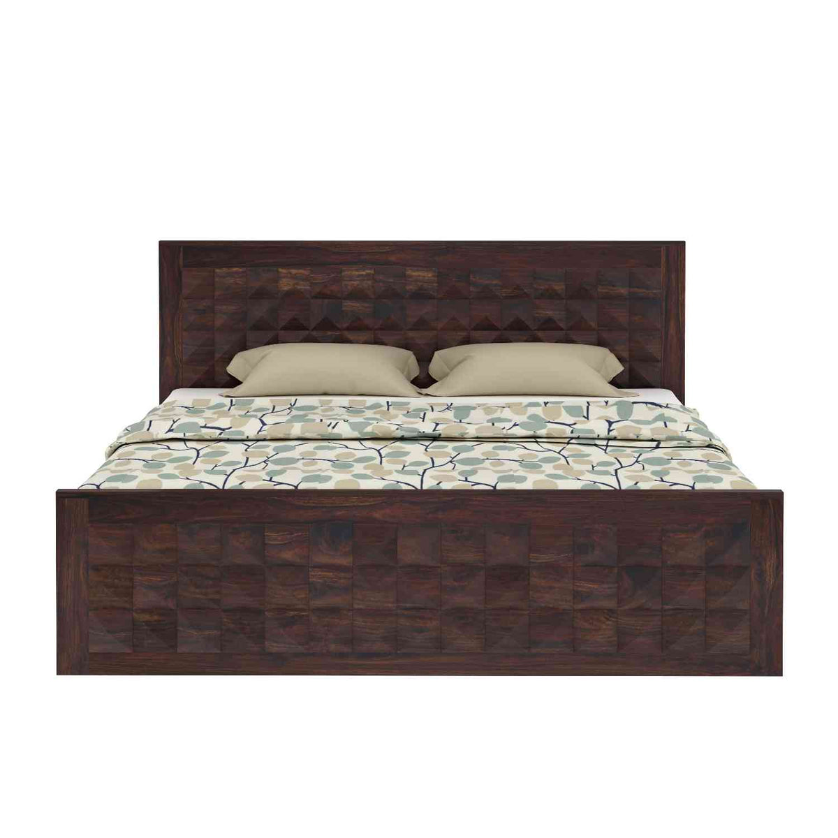 Sofia Solid Sheesham Wood Bed With Box Storage (Queen Size, Walnut Finish)