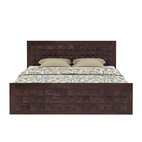 Sofia Solid Sheesham Wood Bed With Box Storage (King Size, Walnut Finish)