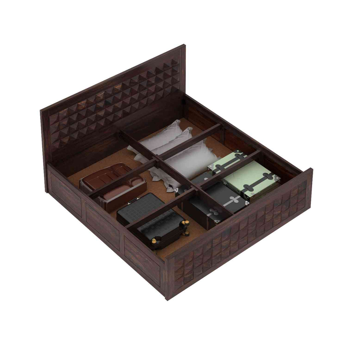 Sofia Solid Sheesham Wood Bed With Box Storage (Queen Size, Walnut Finish)