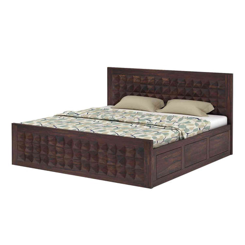 Sofia Solid Sheesham Wood Bed With Box Storage (King Size, Walnut Finish)