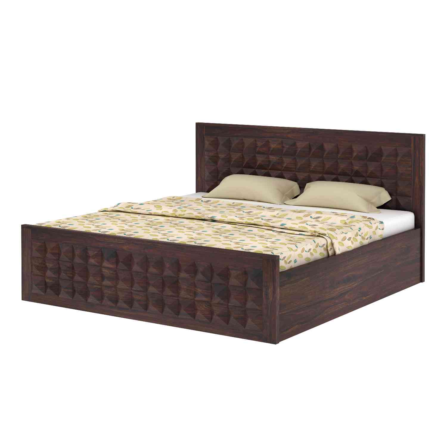 Sofia Solid Sheesham Wood Bed With Box Storage (King Size, Walnut Finish)