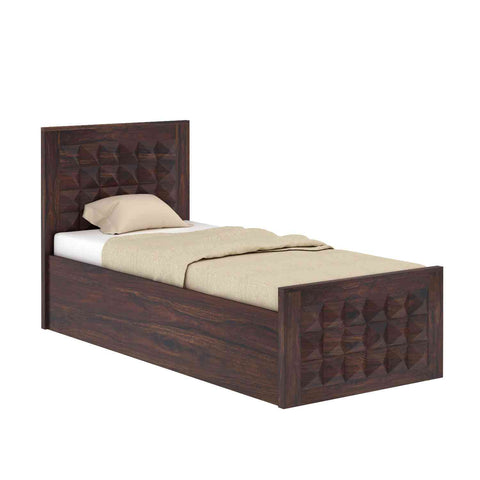 Sofia Solid Sheesham Wood Single Bed With Box Storage (Walnut Finish)