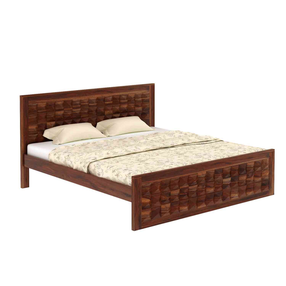 Sofia Solid Sheesham Wood Bed Without Storage (King Size, Natural Finish)