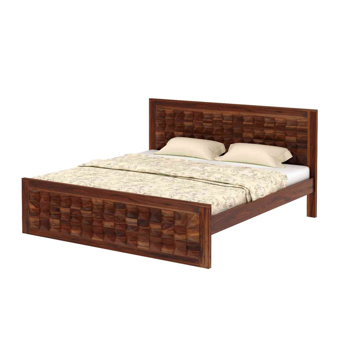 Sofia Solid Sheesham Wood Bed Without Storage (King Size, Natural Finish)