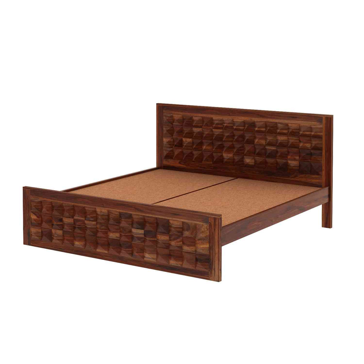 Sofia Solid Sheesham Wood Bed Without Storage (King Size, Natural Finish)
