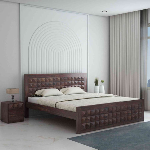 Sofia Solid Sheesham Wood Bed Without Storage (King Size, Walnut Finish)