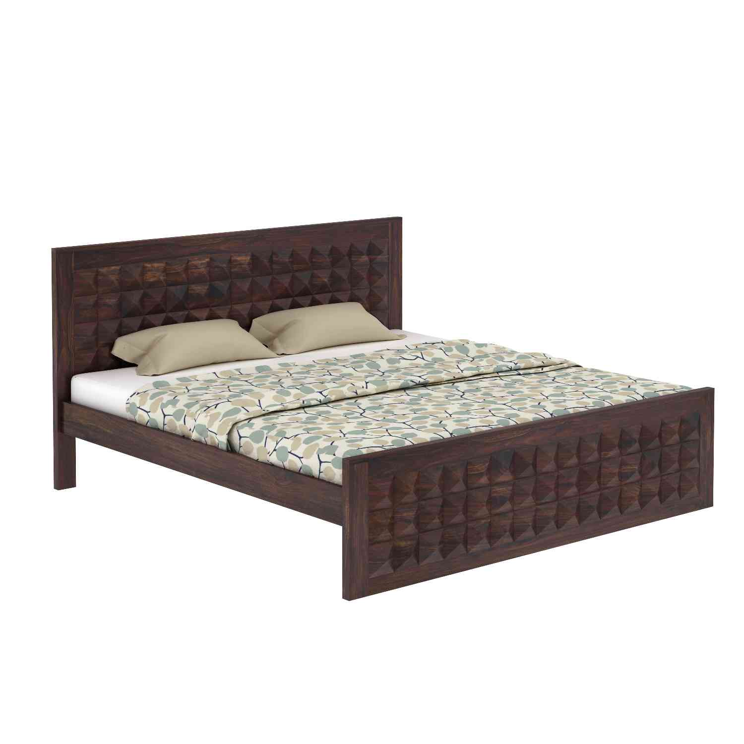 Sofia Solid Sheesham Wood Bed Without Storage (Queen Size, Walnut Finish)