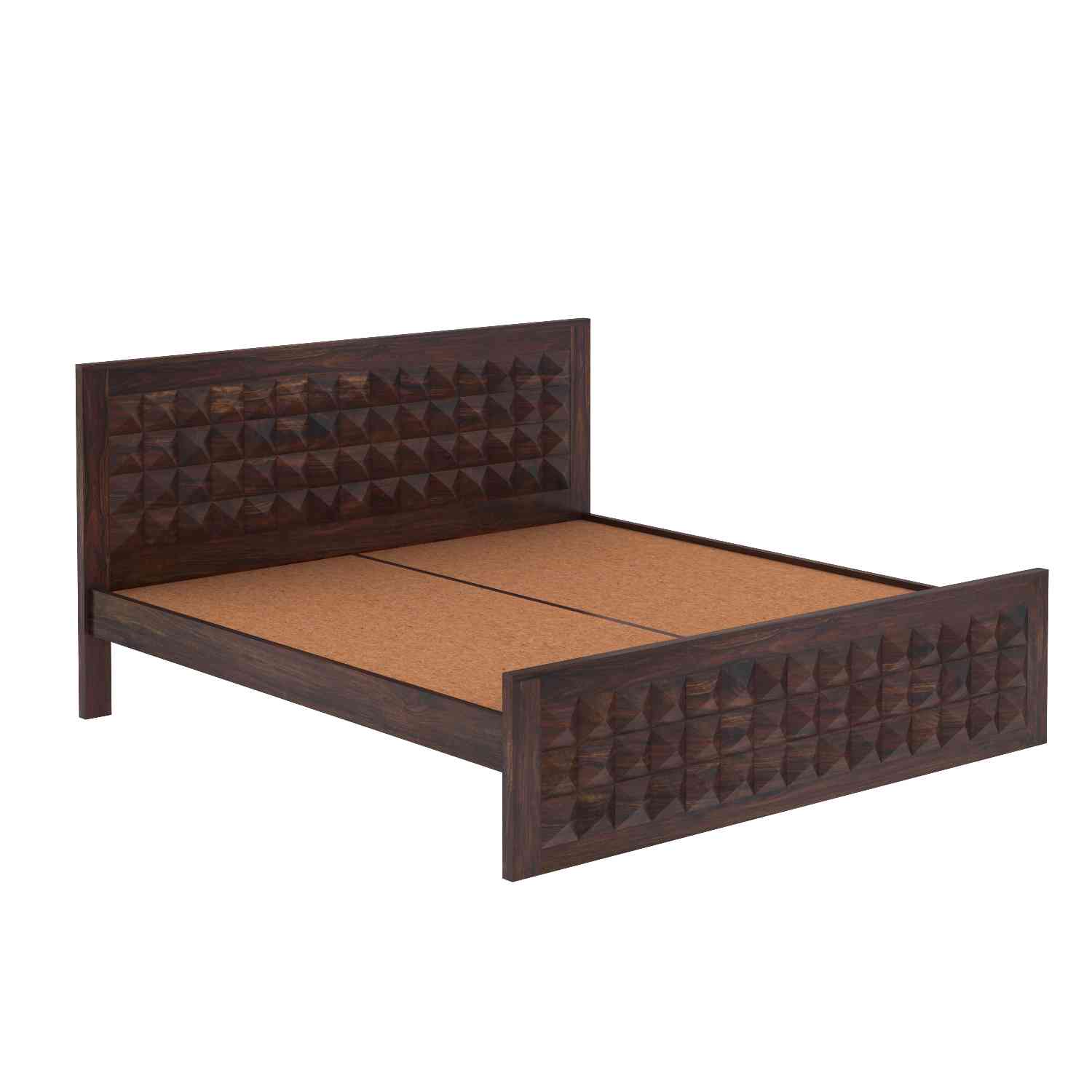 Sofia Solid Sheesham Wood Bed Without Storage (King Size, Walnut Finish)