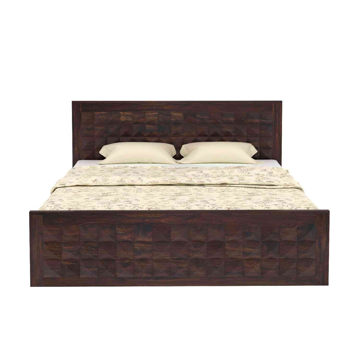 Sofia Solid Sheesham Wood Bed Without Storage (King Size, Walnut Finish)