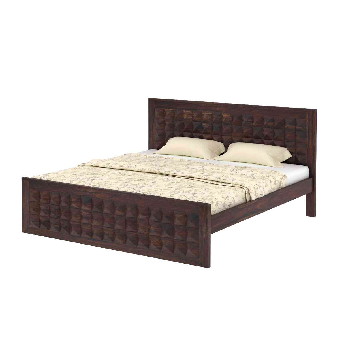 Sofia Solid Sheesham Wood Bed Without Storage (Queen Size, Walnut Finish)